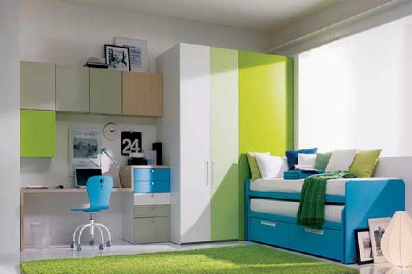 Phòng ngủ nhỏ tông màu xanh mát mẻ