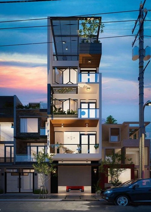 Thiết kế mẫu nhà phố 5 tầng đẹp, hiện đại