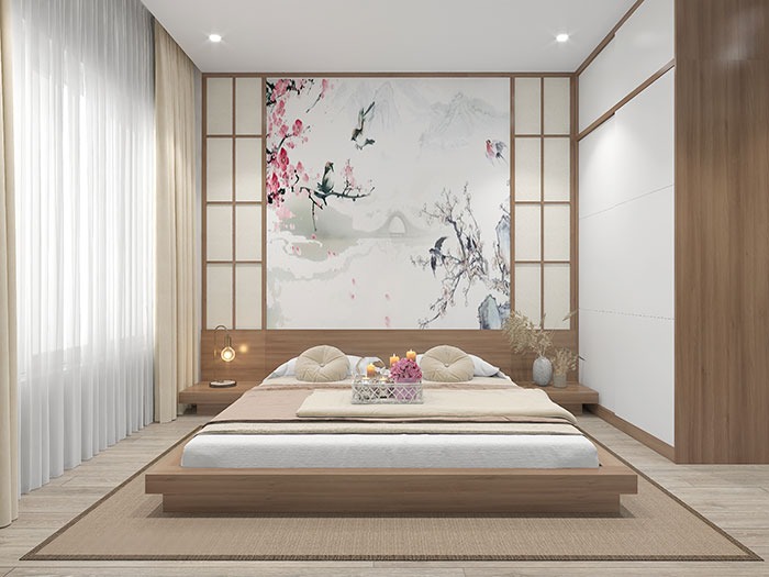 Mẫu phòng ngủ Nhật ấn tượng với trang trí tranh truyền thống 2