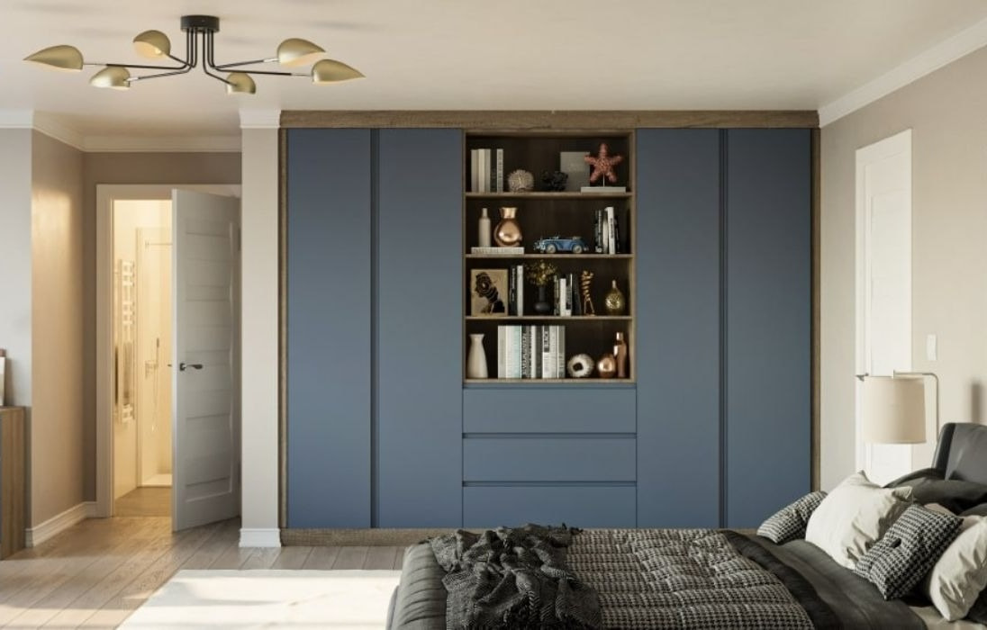 Mẫu tủ quần áo âm tường màu xanh đẹp mắt cho phòng ngủ hiện đại
