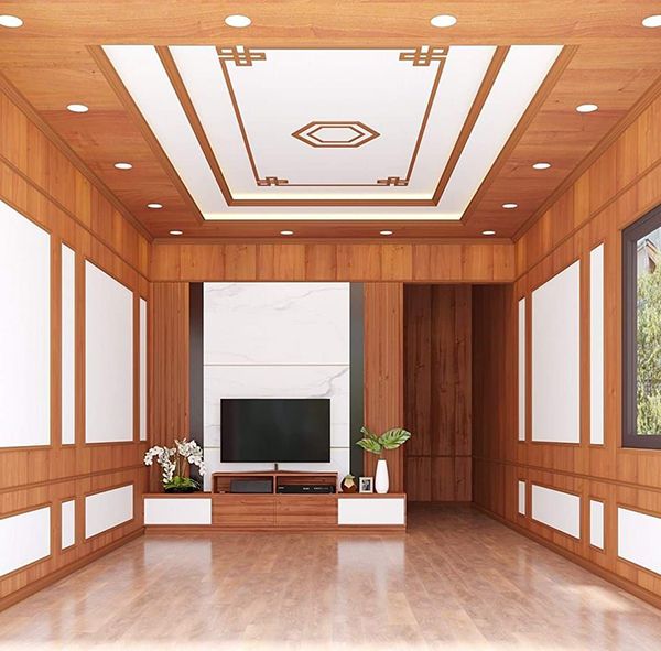 Tấm ốp giả gỗ được ứng dụng rộng rãi trong trang trí nội thất phòng khách